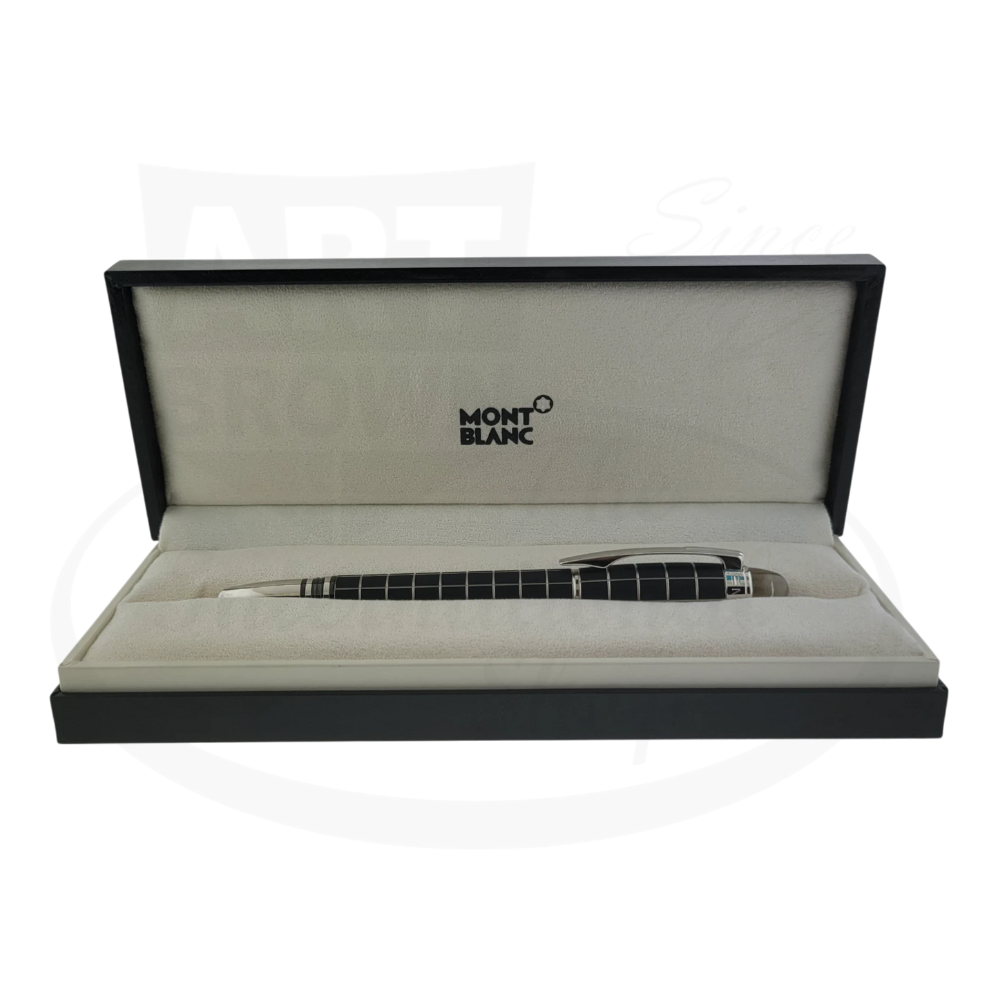 Montblanc Starwalker Black Grid Fountain Pen platinum trim black rubberized grid barrel in case