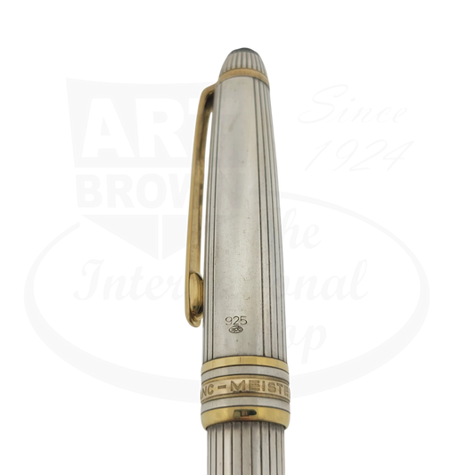 Montblanc Meisterstuck 164S ballpoint pen in sterling silver with pinstripe pattern, gold-plated clip and trim, classic design