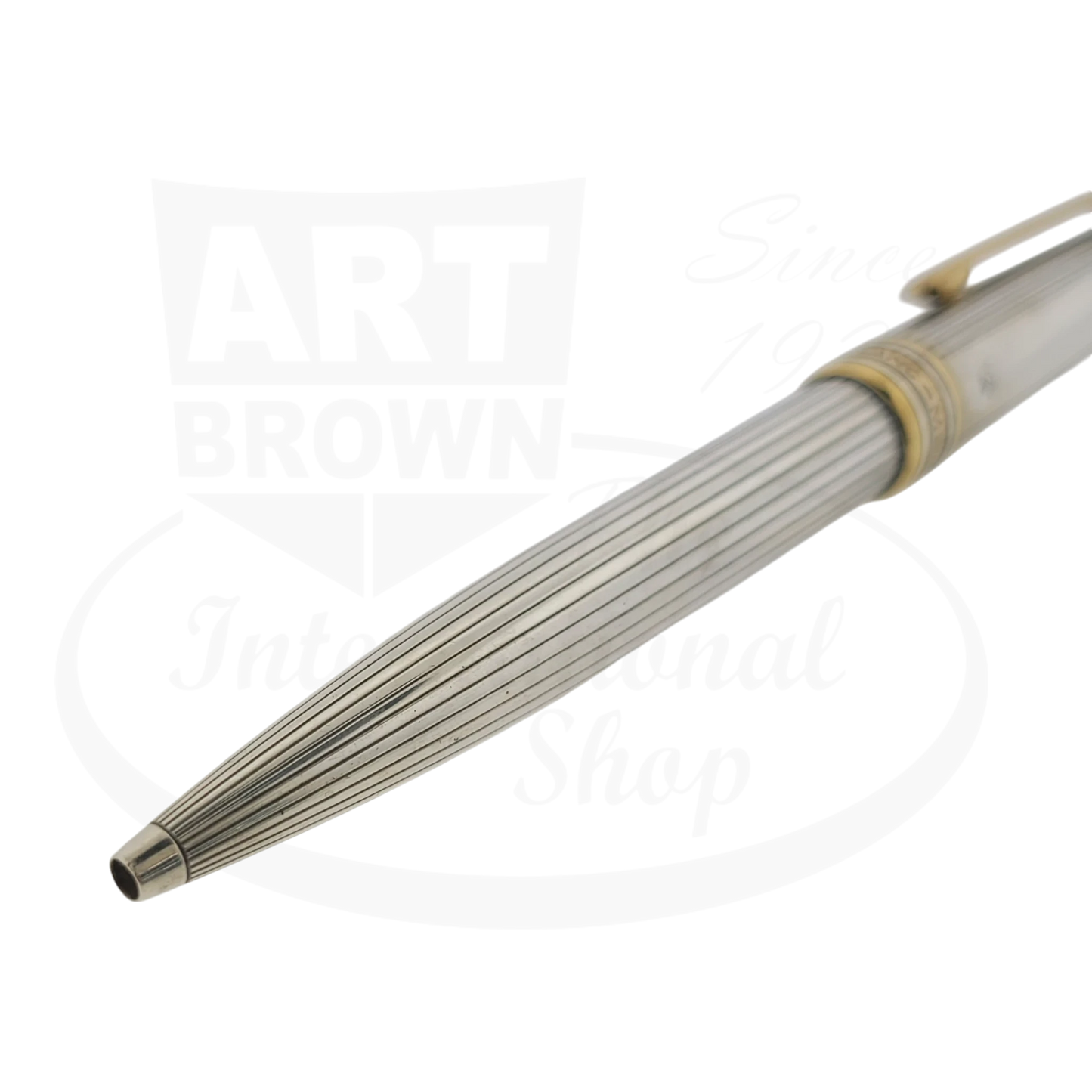 Montblanc Meisterstuck 164S sterling silver ballpoint pen with pinstripe pattern and gold-plated trim, vintage patina detail