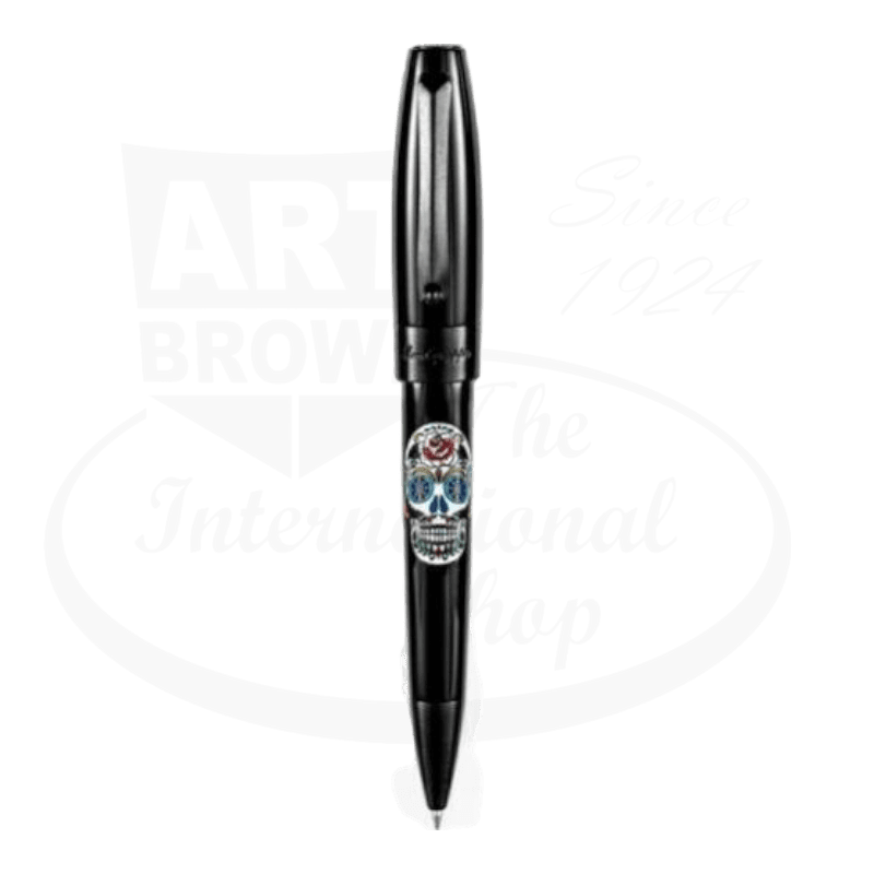Montegrappa Day of the Dead Ballpoint Pen White, black lacquer with blue skull enamel, ruthenium fittings, handcrafted engravings