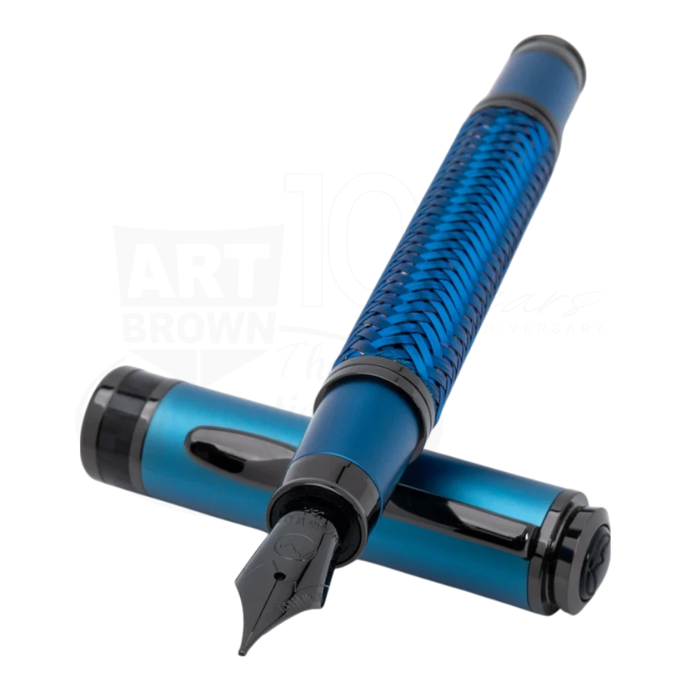 Monteverde Innova Formula M Blue Fountain Pen MV45363 with stainless steel nib, textured blue barrel, and matte finish cap