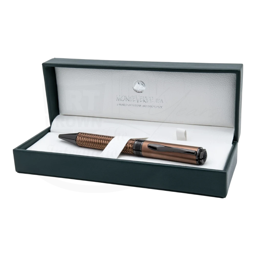 Monteverde Innova Formula M MV45377 ballpoint pen with bronze metallic finish and textured grip in black case