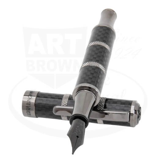 Monteverde Regatta Sport MV41593 carbon fiber and gunmetal fountain pen with segmented nautical design and polished finish