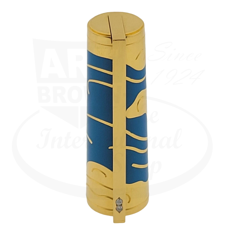 ST Dupont Montparnasse Les Elements Air fountain pen in gold-plated brass and blue Chinese lacquer with artistic wind motif and diamond-set clip