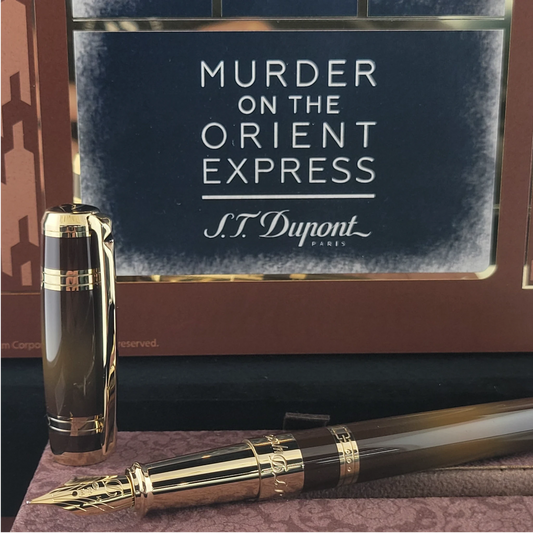 S.T. Dupont Murder on the Orient Express Writing Kit brown lacquer fountain pen with gold accents luxury set