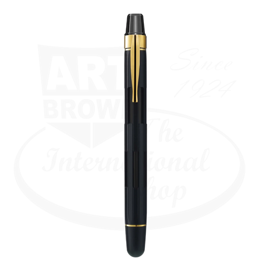 Nahvalur Eclipse Black Gold fountain pen in aluminum with twelve-sided faceted design and retractable capless mechanism