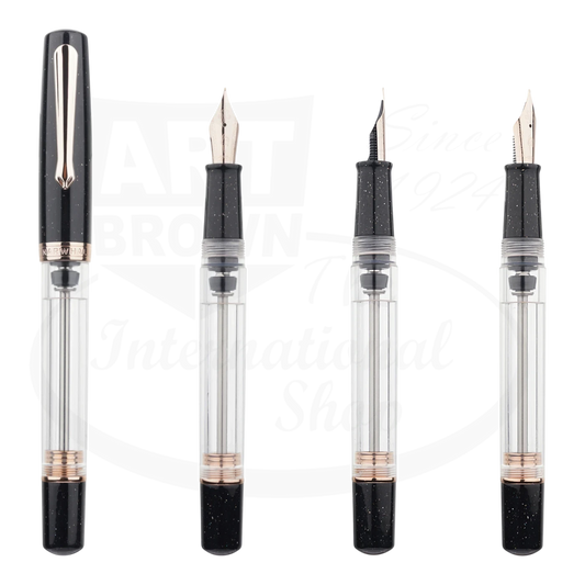 Nahvalur Original Plus Lovina Graphite fountain pen with rose gold trim, clear ink chamber and stainless steel nib options