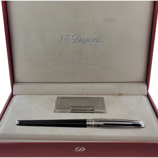 ST Dupont Napoleon Bonaparte palladium collectors set with black lacquer fountain pen and engraved lighter in red display box