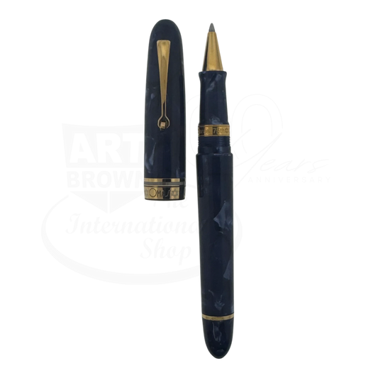 Preowned OMAS Limited Edition 75th Anniversary of Israel Capped Ballpoint Pen in blue resin with gold trim gallery 2 square view
