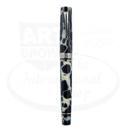 OMAS Paragon Wild Silver fountain pen in black-grey marbled celluloid with 12-faceted design, silver trim band, and roller clip