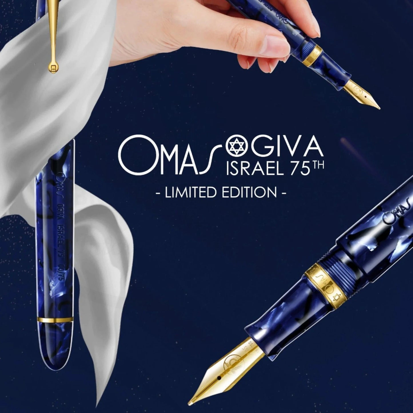 Preowned OMAS Limited Edition 75th Anniversary of Israel Capped Ballpoint Pen blue resin gold trim square 2048x2048 gallery 16