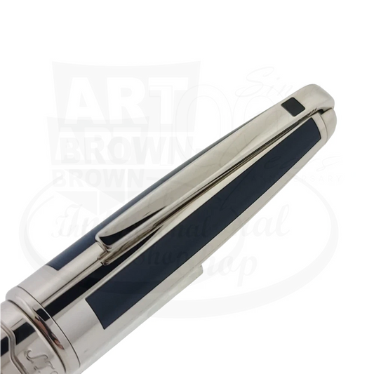 S.T. Dupont Olympio Blue Lacquer and Palladium Placed Stripes Ballpoint Pen
