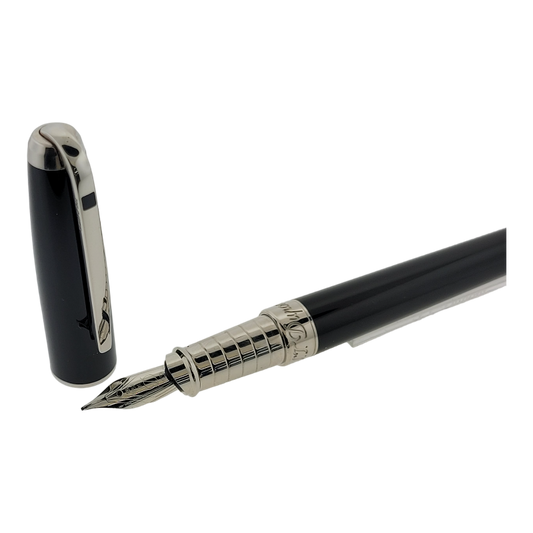 Vintage S.T. Dupont Olympio Black & Palladium Medium Fountain Pen, 485674