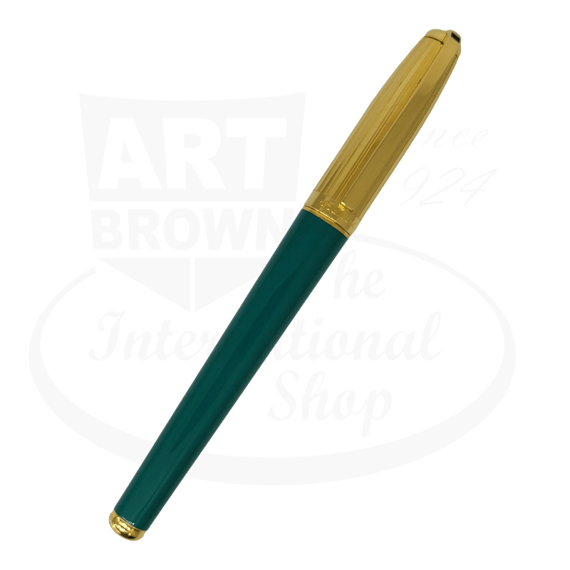 S.T. Dupont Fidelio fountain pen in green Chinese lacquer with gold-plated trim, featuring extra fine 14k gold nib, vintage display model