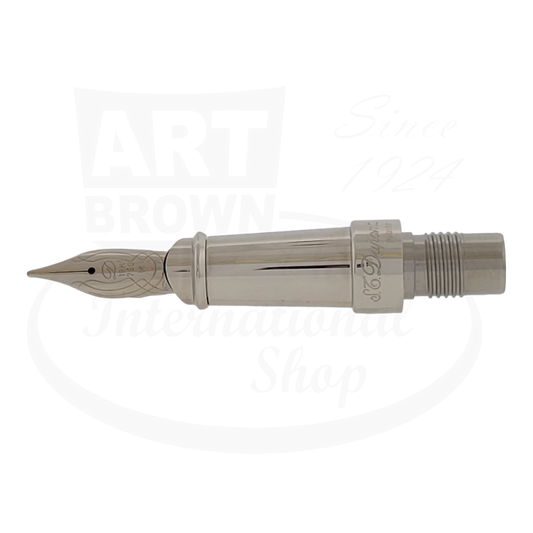 S.T. Dupont Olympio Large palladium fountain pen nib unit, 18K rhodium-plated medium point, black lacquer grip section with gold trim