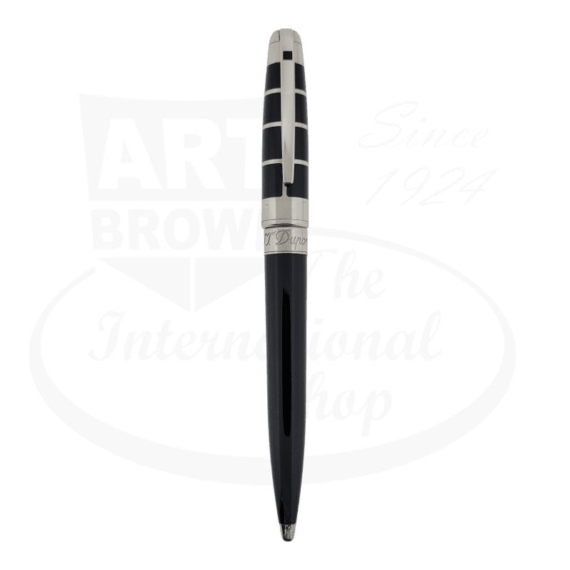 S.T. Dupont Olympio ballpoint pen in black lacquer with silver-tone reptile pattern design, twist mechanism, preowned condition