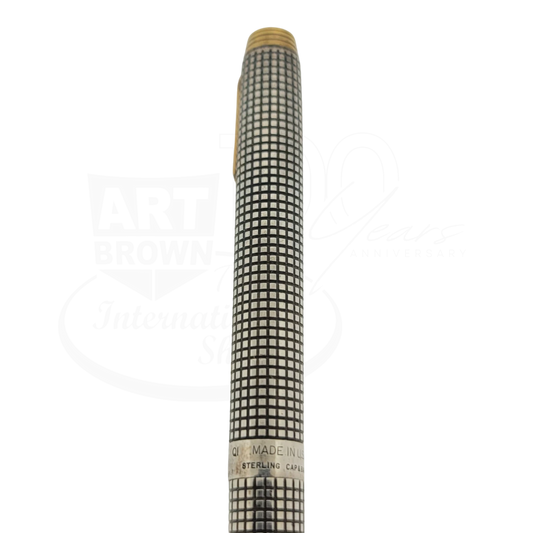 Parker Sonnet mechanical pencil in sterling silver with black grid pattern and gold tone trim