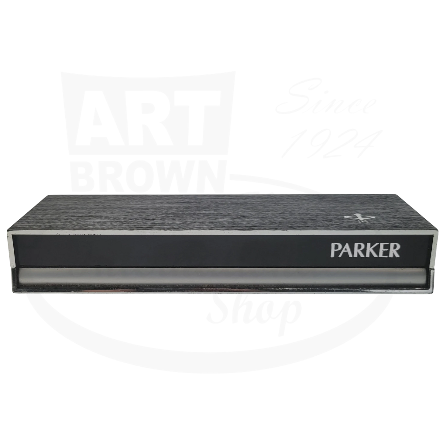 Parker Vintage Preowned Parked Maxima Duofold black and silver pen case with textured finish and logo