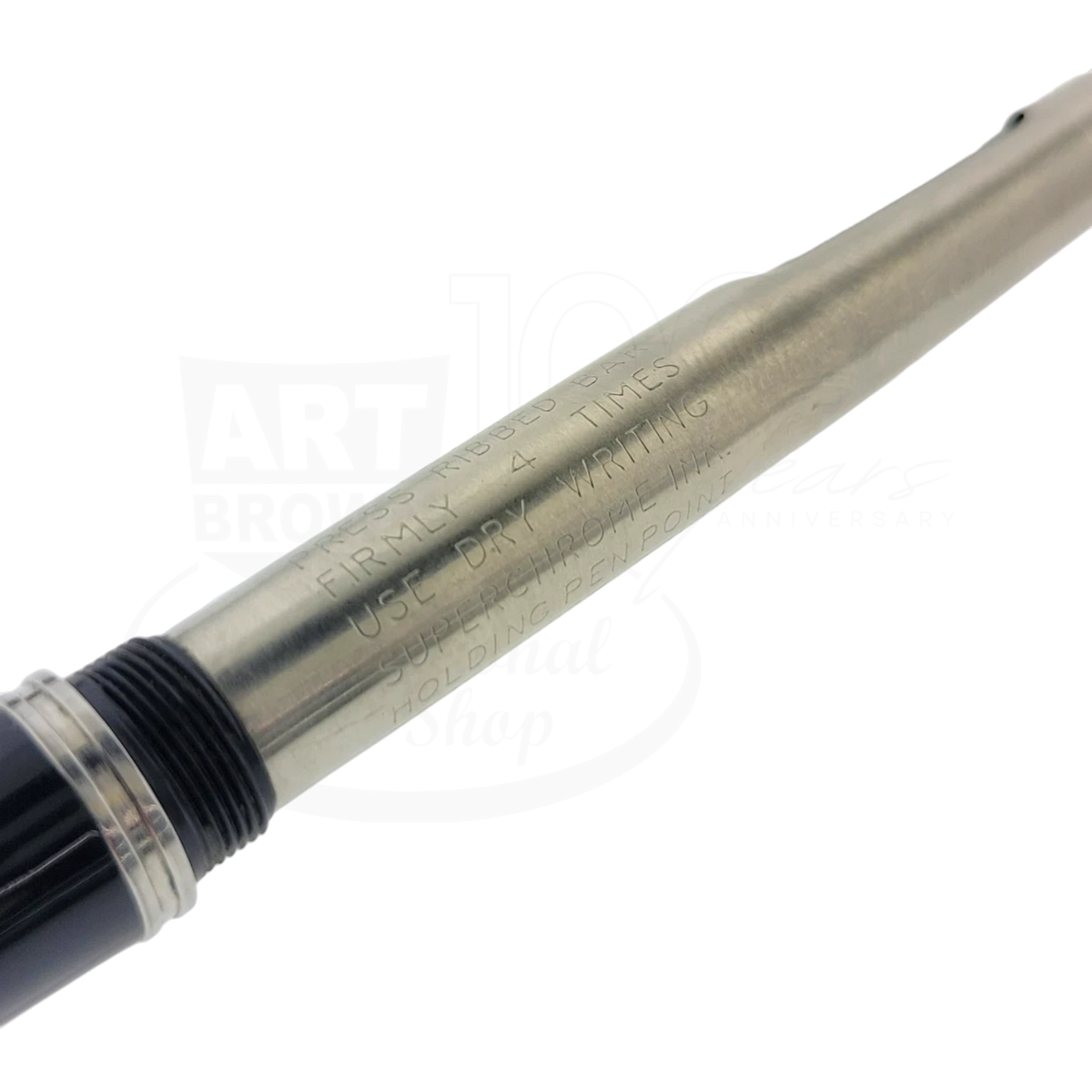 Vintage Parker 51 fountain pen inner cap in silver-tone metal with engraved writing instructions and black threading