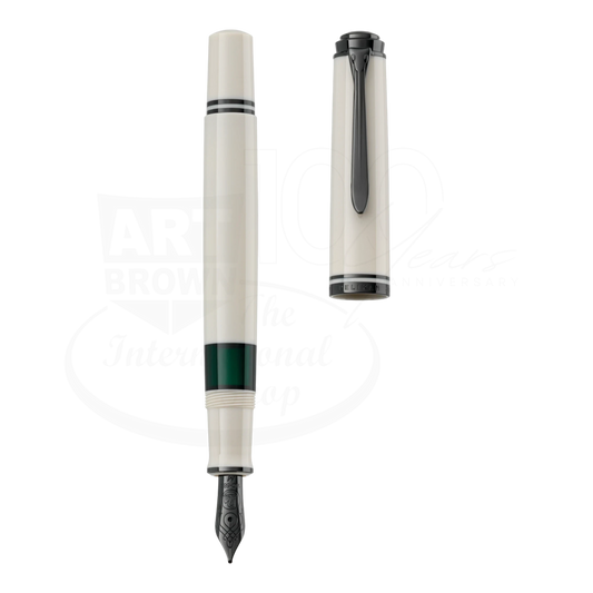 Pelikan Souveran Special Edition M670 Warm Grey fountain pen, 14K gold nib, ivory grey resin body with black clip