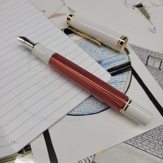 Pelikan Souveran Special Edition M600 Red & White Fountain Pen, 823111, resin with gold trim, striped barrel design