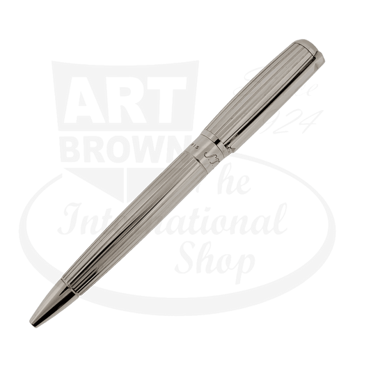 S.T. Dupont Elysee 415600 palladium ballpoint pen with vertical line pattern, sleek metallic finish and retractable tip