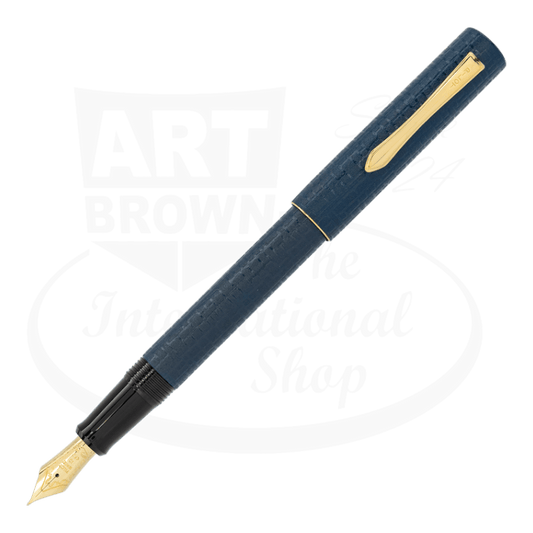 Pilot Ishime Medium Tip Fountain Pen Navy Blue hand-lacquered Urushi body with 14kt gold nib and textured stone design