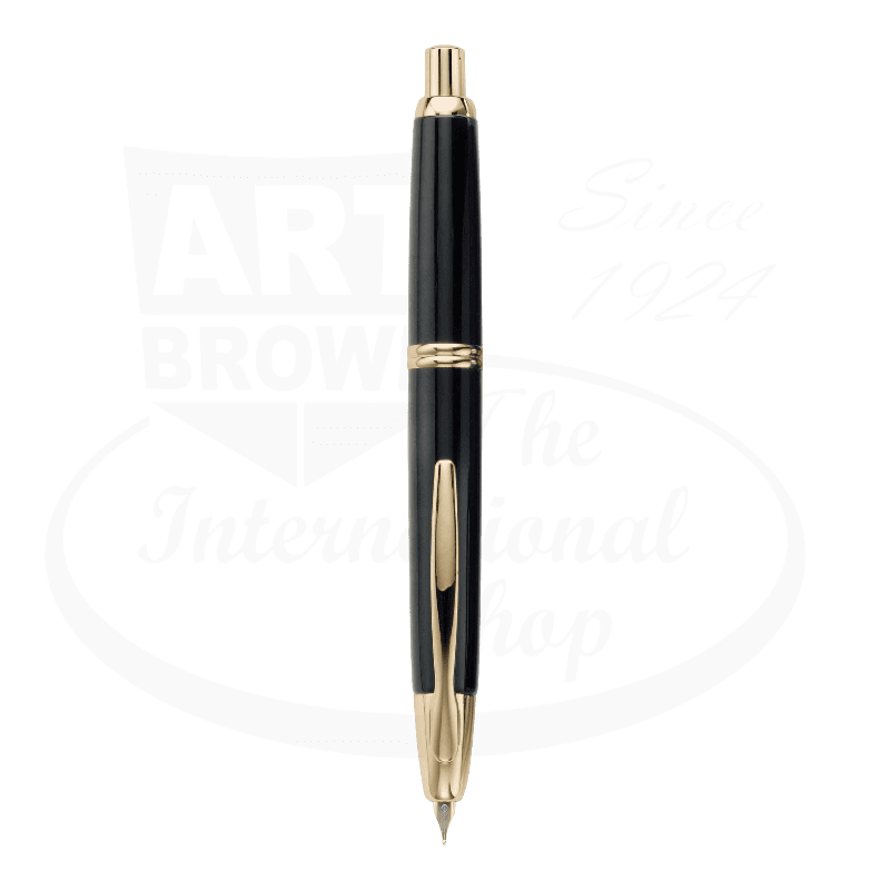 Pilot Vanishing Point Fountain Pen Black With Gold Accents retractable metal body sleek design gold trim