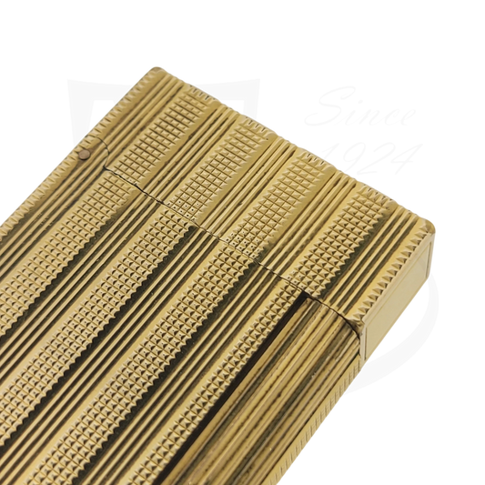 Preowned S.T. Dupont Ligne 2 Vertical Diamond Head Lines Gold Lighter 016367 gold-plated brass vertical guilloche design