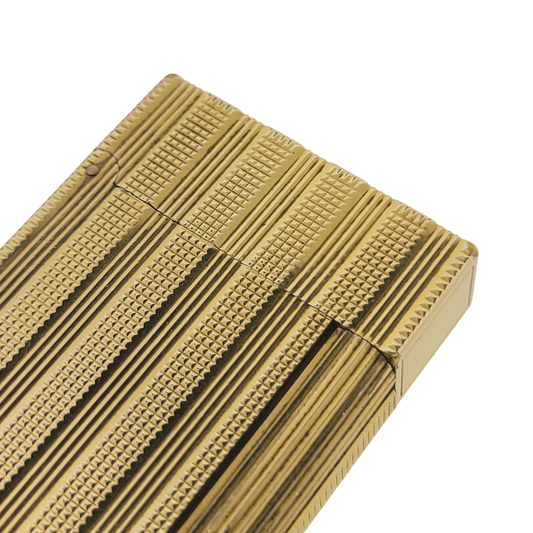 Preowned S.T. Dupont Ligne 2 Vertical Diamond Head Lines Gold Lighter, 016367