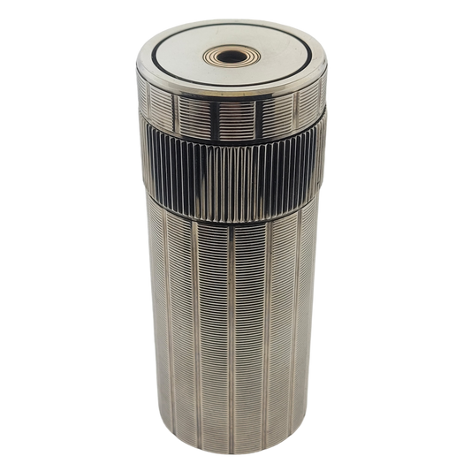 Preowned Vintage S.T. Dupont Cylindrique Silver Plated Horizontal Lines Table Lighter