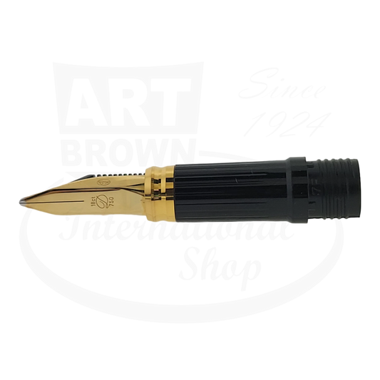 S.T. Dupont Lady fountain pen replacement nib, 18K gold with black plastic grip section, sleek design for elegant writing
