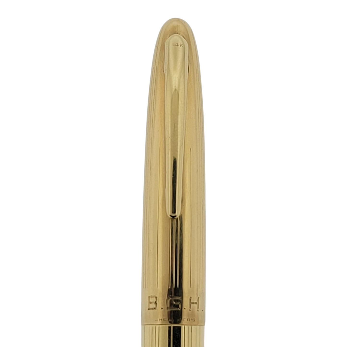 Preowned Sheaffer Lifetime Solid 14K Gold Vertical Lines Lever Fountain Pen – Engraved