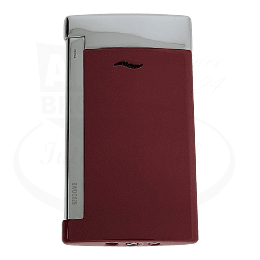 S.T. Dupont Slim 7 027707 red lacquer and chrome luxury lighter, ultra-thin 7mm profile, side-mounted torch flame igniter, metallic finish