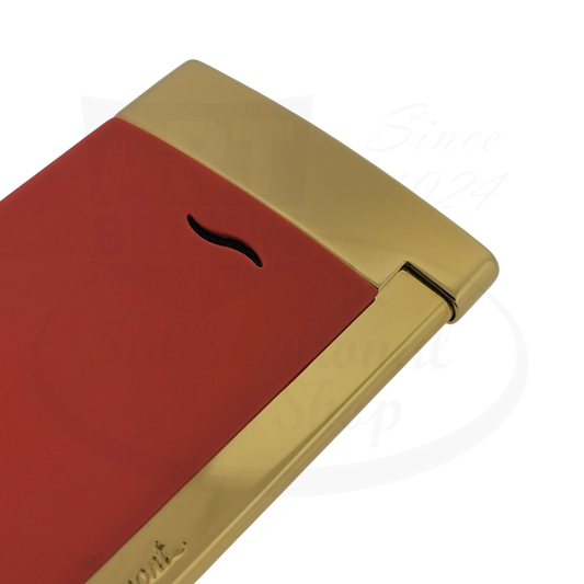 S.T. Dupont Slim 7 Matte Red & Gold Lighter 027749-G, slim metal body with matte red lacquer and gold accents