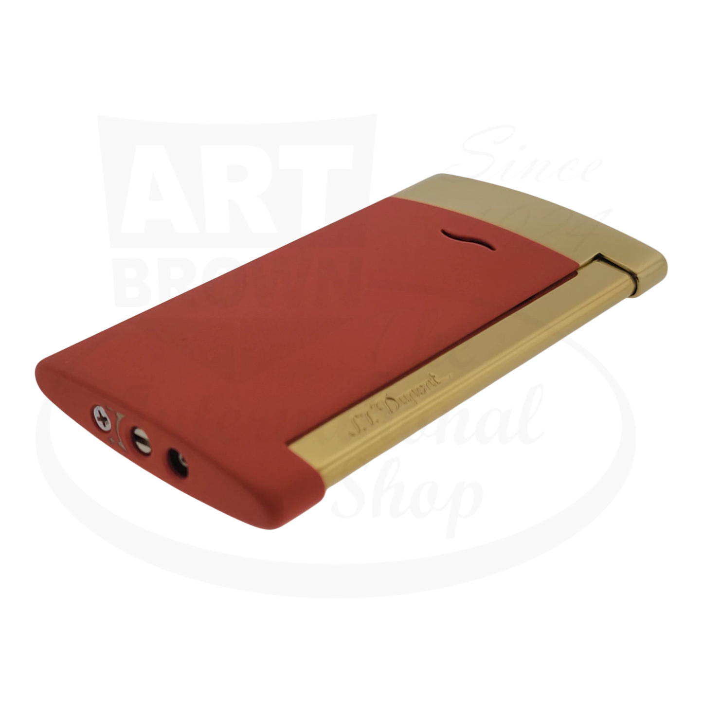 S.T. Dupont Slim 7 Matte Red & Gold Lighter 027749-G slim design, matte lacquer body, gold-tone metal accents, 7mm thick