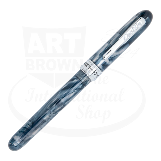 Conklin Symetrik Blue Supernova Medium Fountain Pen CK70203 resin body blue swirl with chrome accents sleek design