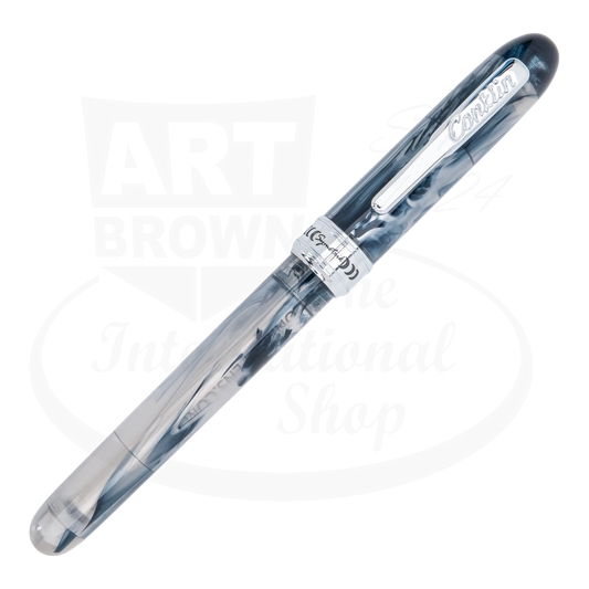 Conklin Symetrik Blue Supernova Medium Rollerball Pen CK70208 marbled blue resin body with chrome trim and balanced silhouette