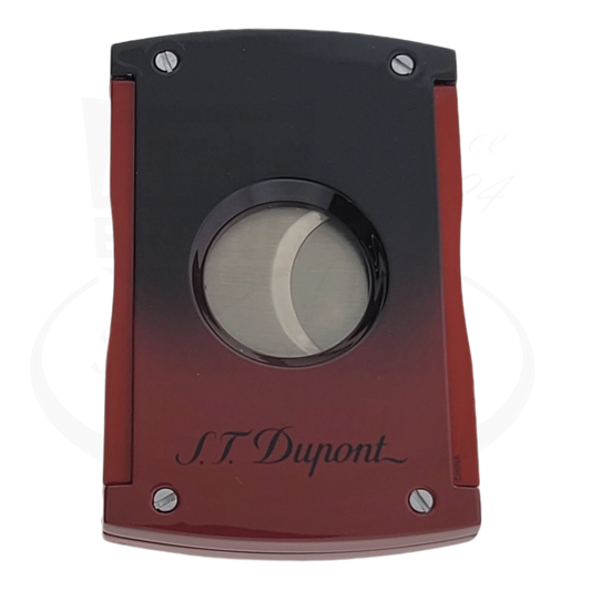 S.T. Dupont x Tatuaje cigar cutter showing back side with red and black gradient lacquer.