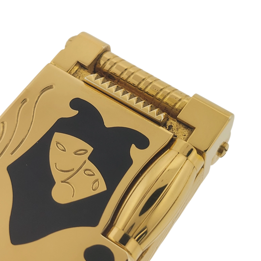 Vintage S.T. Dupont Limited Edition Teatro Black Lacquer & Gold Pocket Lighter, 0011580