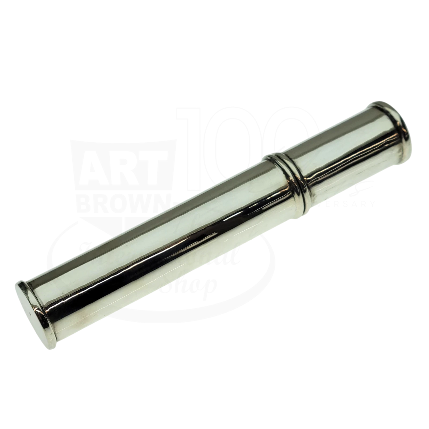 Sterling silver single cigar tube with polished finish and cylindrical shape for one cigar storage