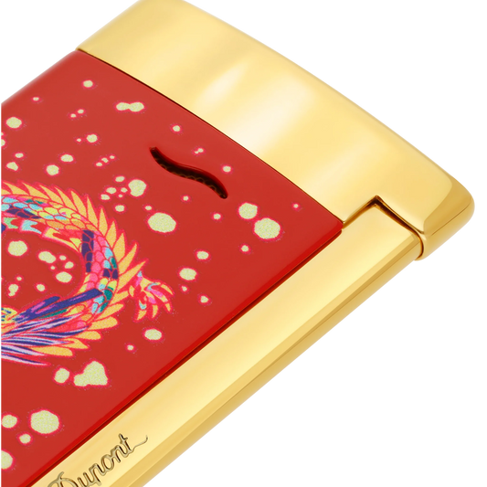 S.T. Dupont Limited Edition Slim 7 Dragon Brilliant Bordeaux and Gold Lighter, 027776