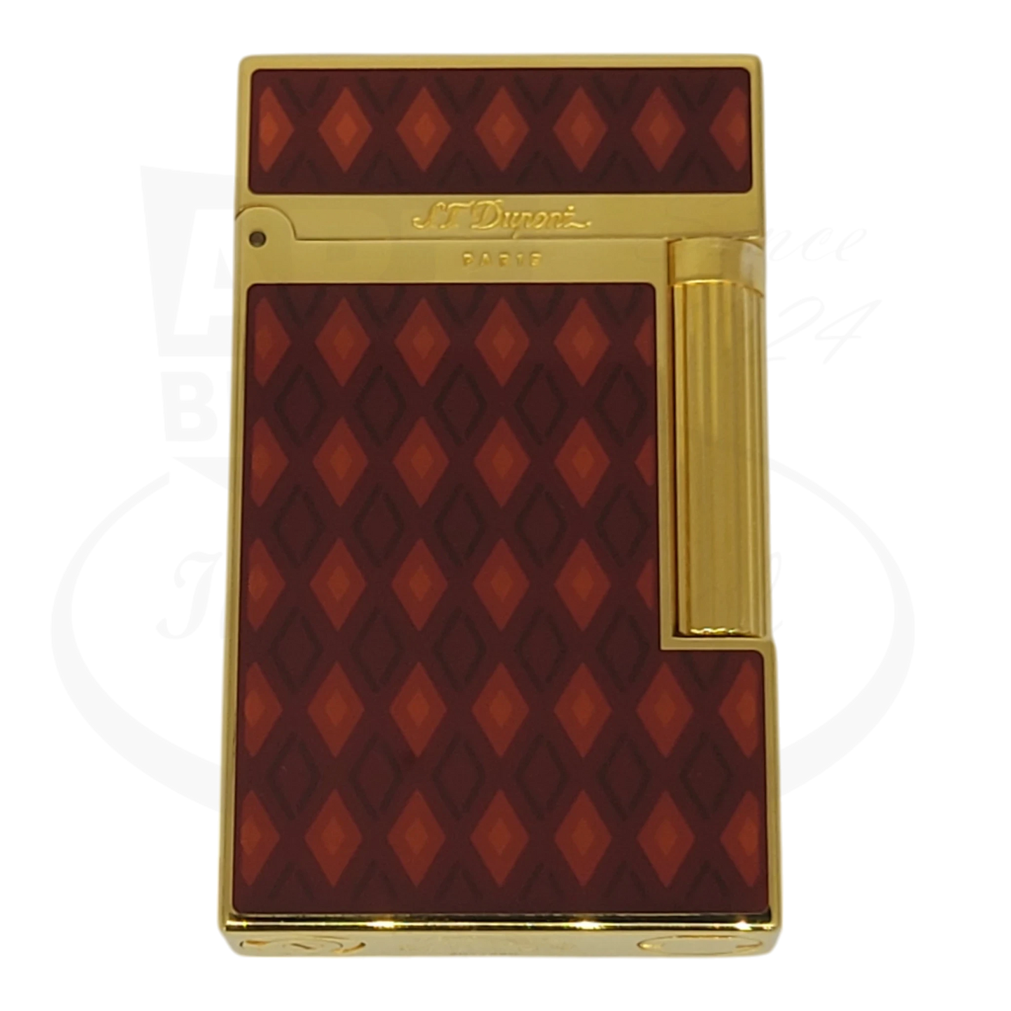 ST Dupont Ligne 2 Vertigo II gold-plated luxury lighter with burgundy diamond-pattern Chinese lacquer finish, limited edition 207/350