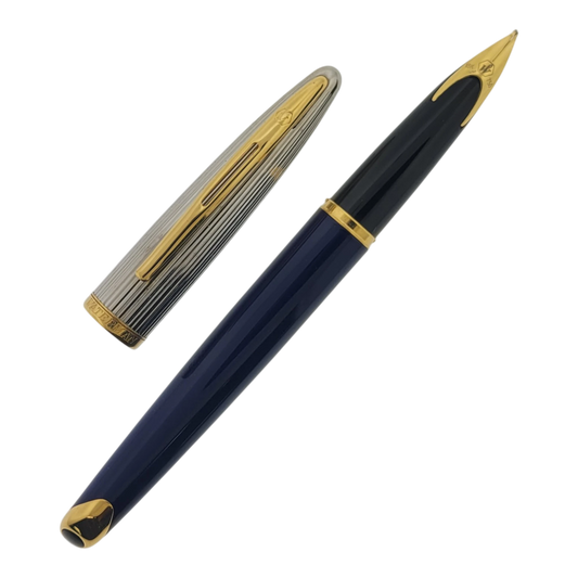 Preowned Waterman Carene Fountain Pen - Damaged | For Parts with blue body gold accents and bent nib fountain pen parts