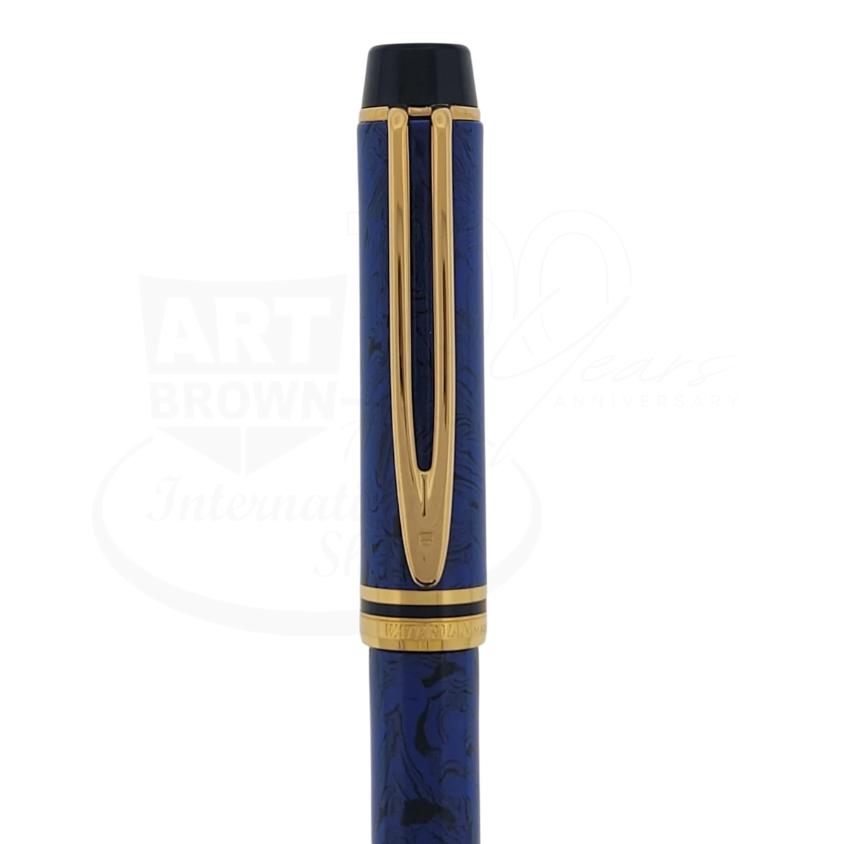 Waterman Le Man Blue 200 fountain pen cap in blue marble and gold with clip