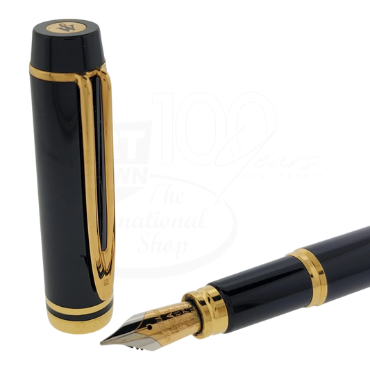 Waterman Le Man 100 black and gold fountain pen with cap and exposed fine point nib