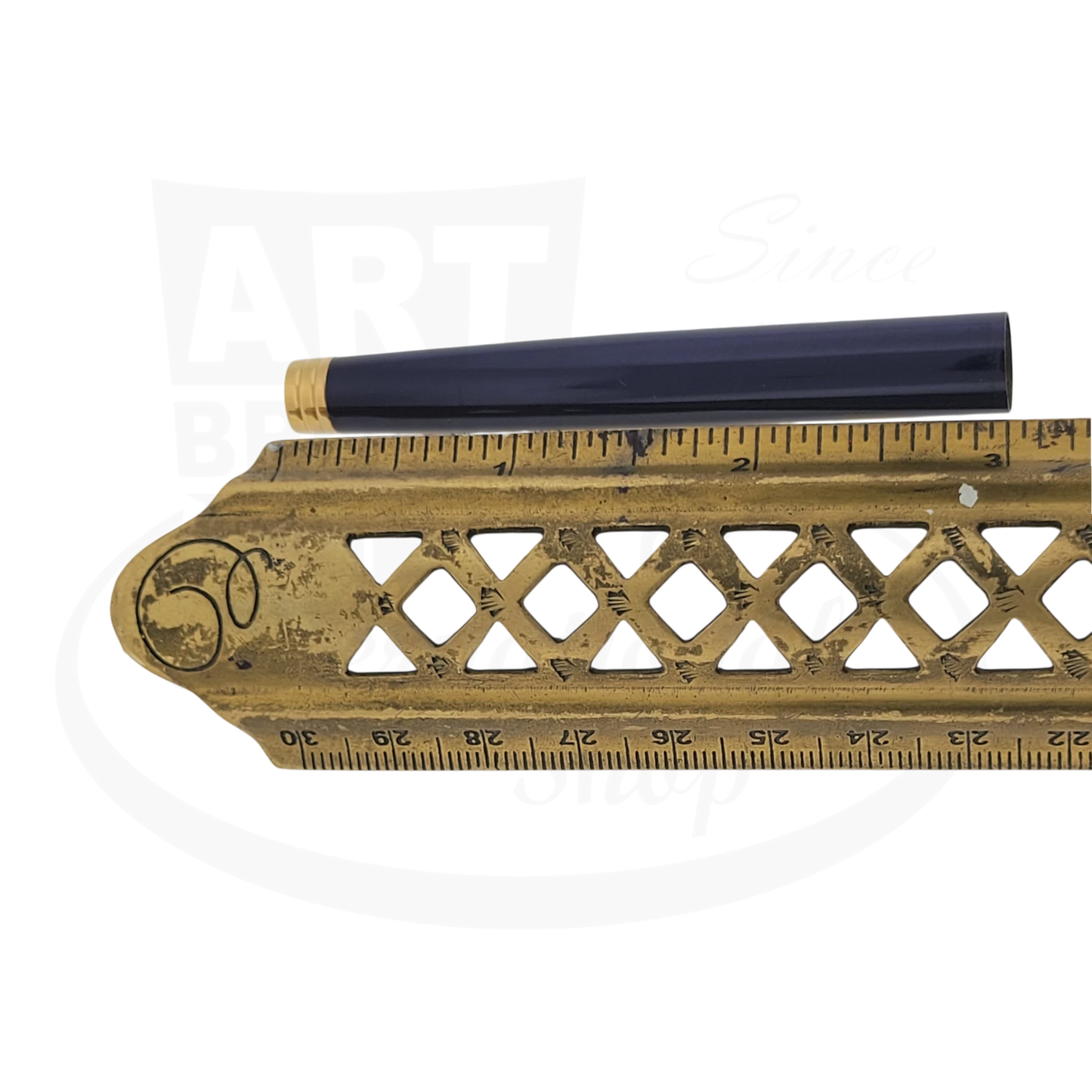 Waterman Blue Lacquer & Gold Pen Barrel, glossy midnight blue lacquer, faceted shape, gold-accented ring, preowned replacement part