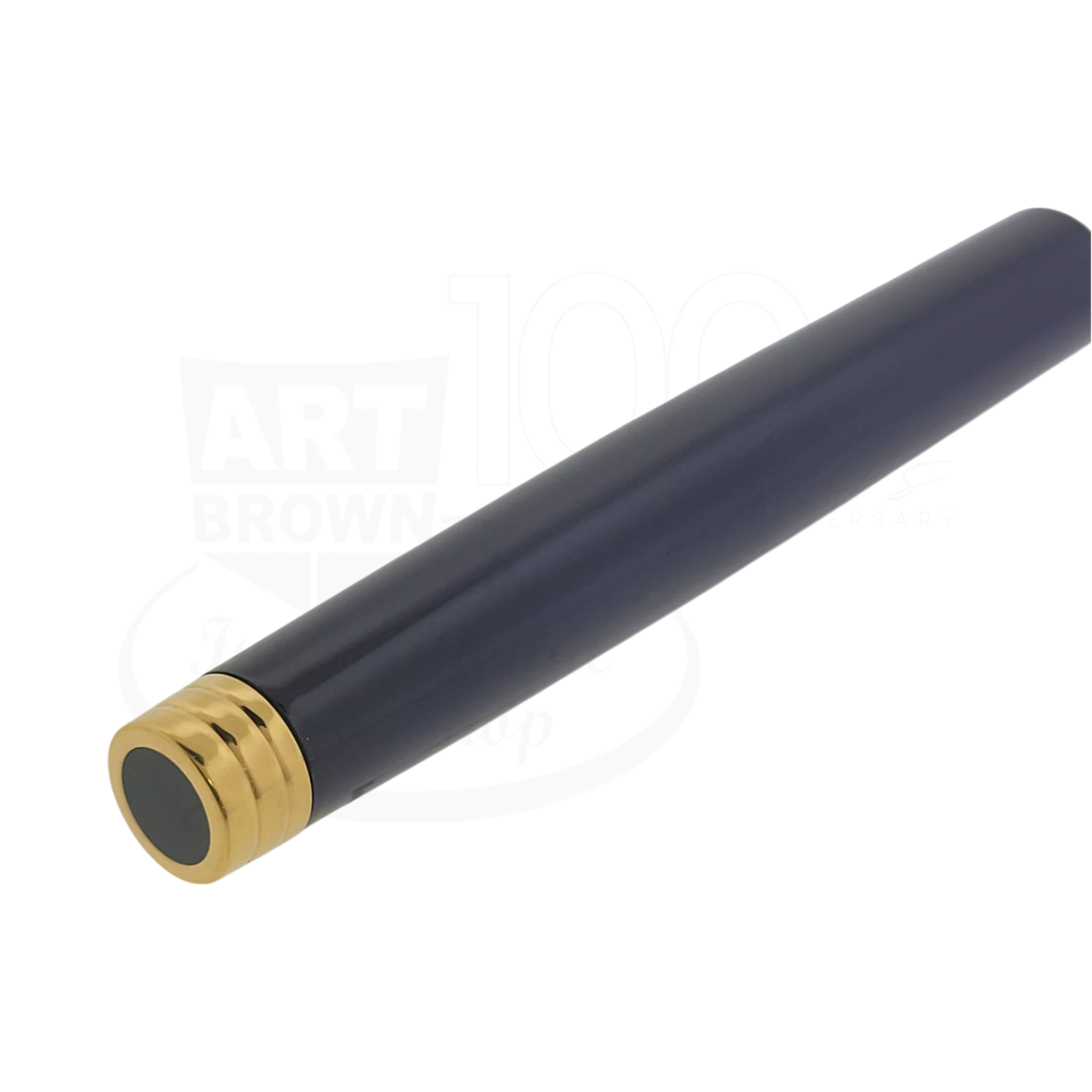Waterman blue lacquer pen barrel with polished gold-tone trim and smooth cylindrical body design
