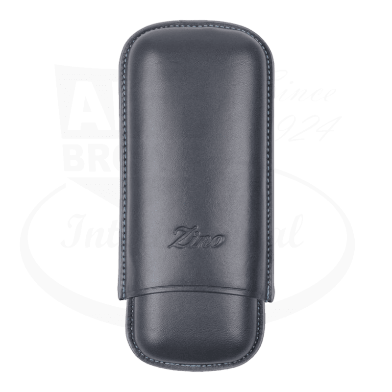 Zino R-2 115932 grey leather cigar case with cyan accents, featuring curved edges and embossed logo, designed to protect two Robusto cigars