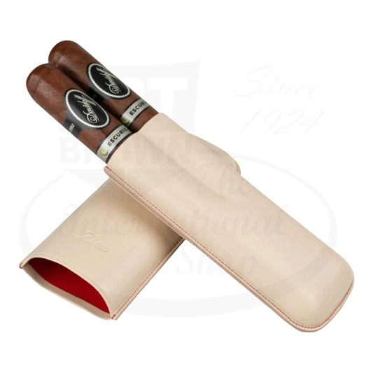 Zino XL-2 Leather 2 Cigar case in beige with red accents, opened showing red interior.